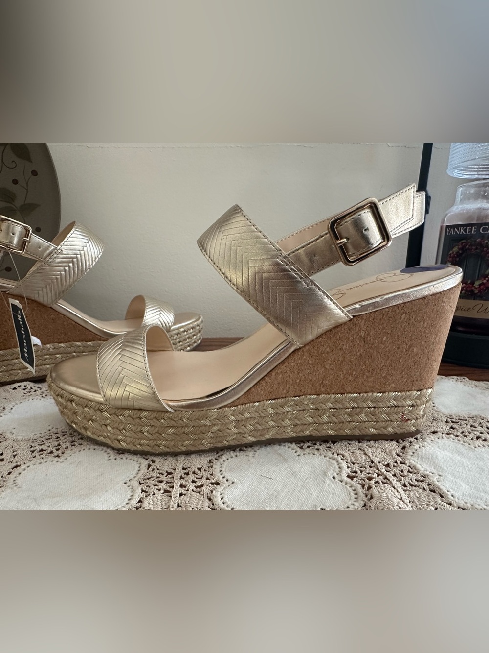 Jessica Simpson Metallic Gold Braided Espadrille Wedges